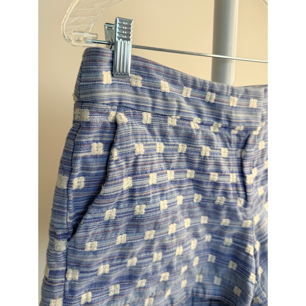 Loft Blue White Embroidered Square Textured Shorts Womens Size 4 Pockets #417 - Picture 3 of 6